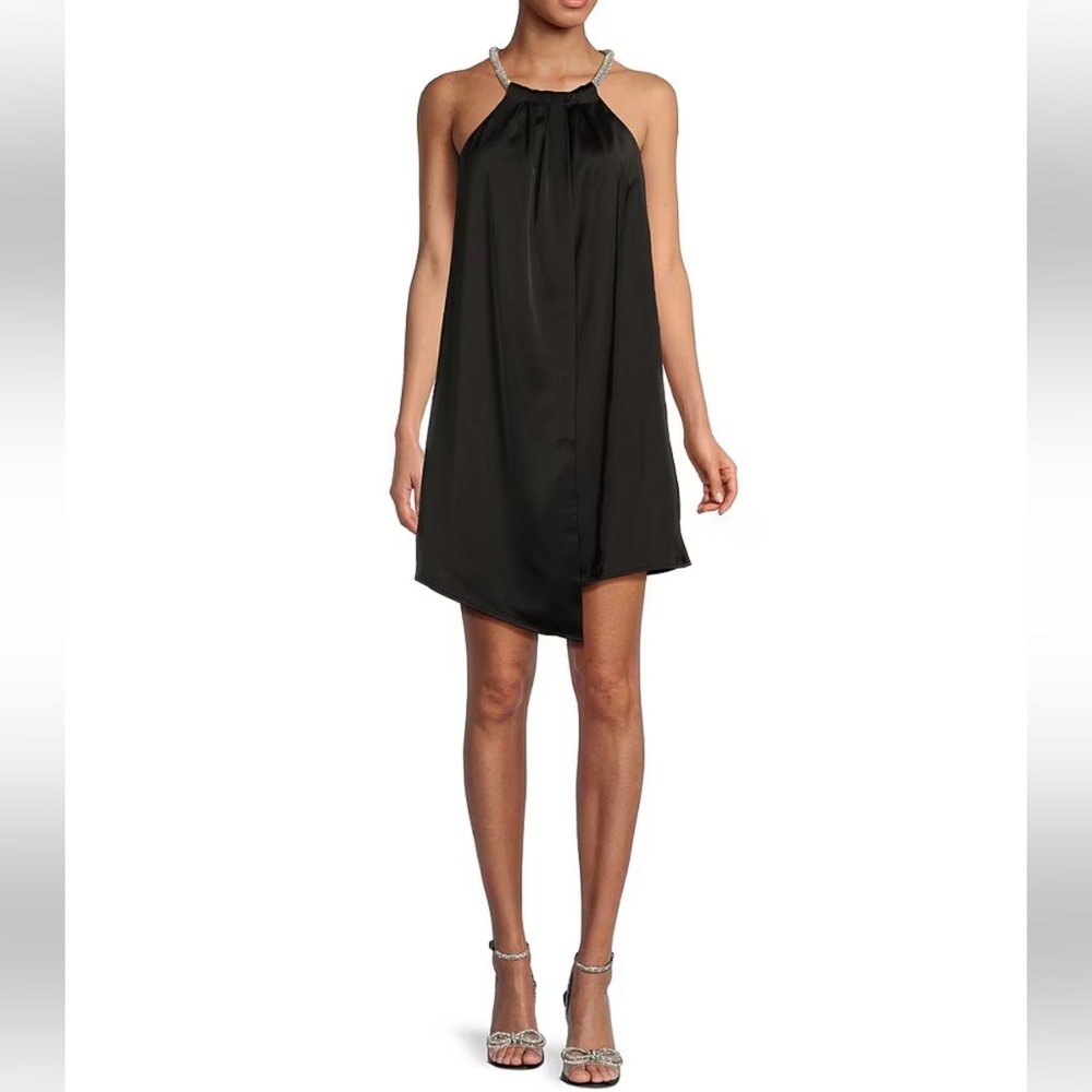 Belle by Badgley Mischka Julier Stretch Satin Halter Neck Sleeveless Dress